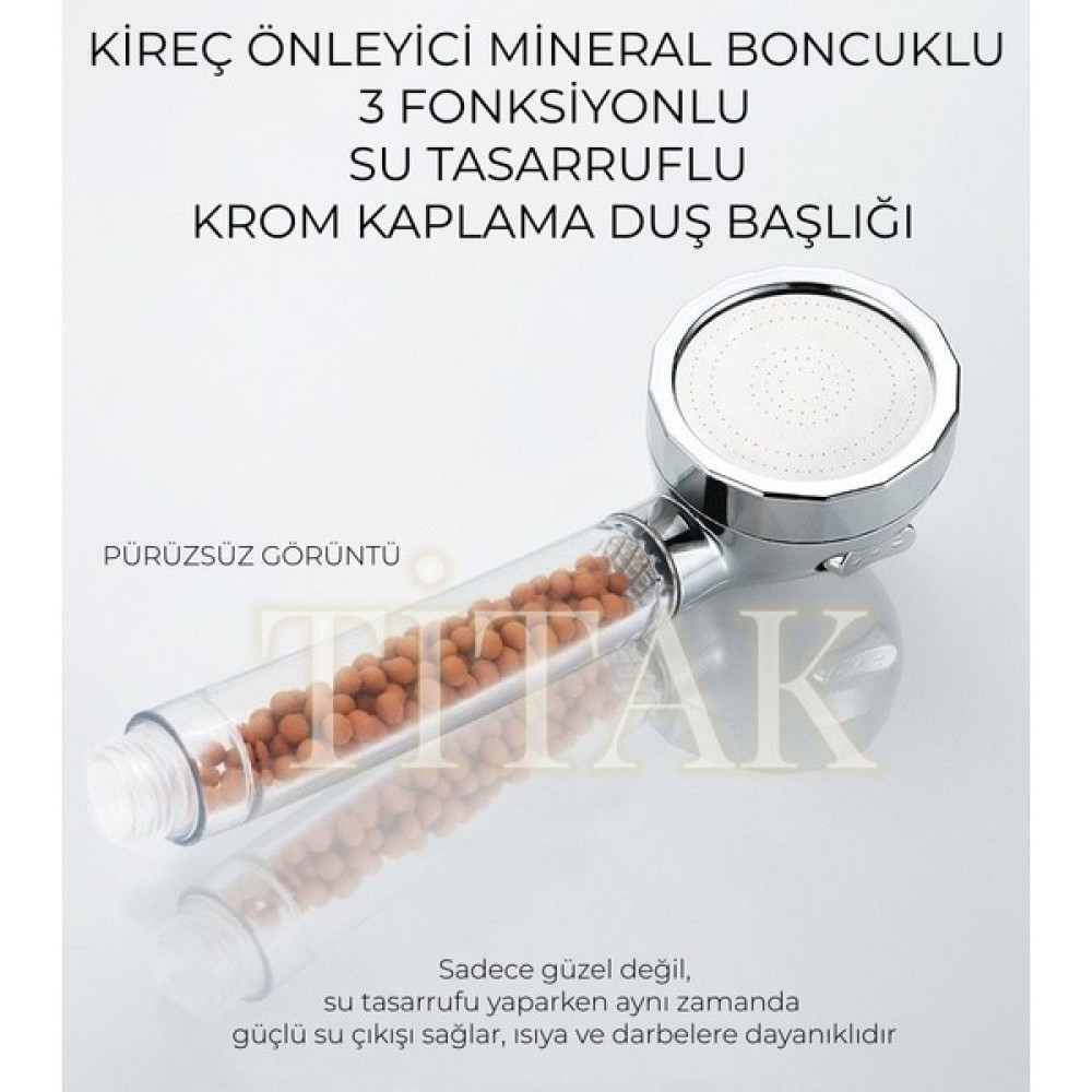 Titak Negatif Iyon Yüklü Ferahlatıcı ve Filtreleyici Boncuklu 3 Fonksiyonlu Su Tasarruflu Duş Başlığı Duş Başlığı Fiyatı