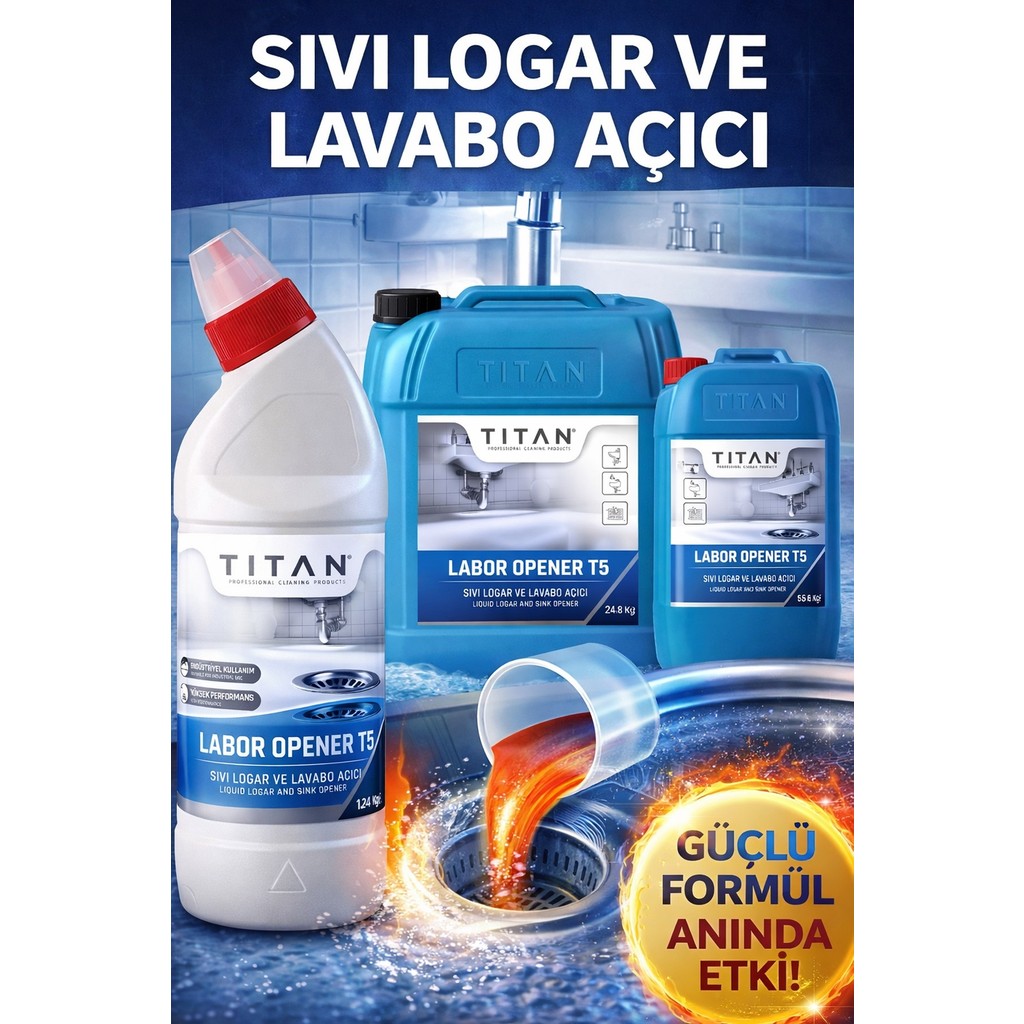 Titan Sıvı Logar ve Lavabo Açıcı | Güçlü Formül | Endüstriyel Kullanım | Labor Opener T5 - 5 lt Diğer Fiyatı