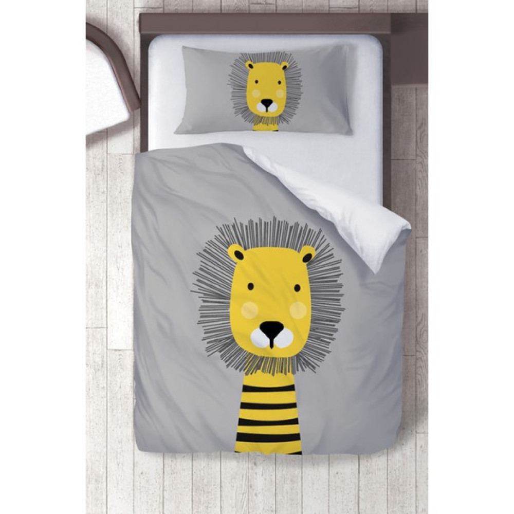 Titanbaby Pamuklu  Gri Sarı Aslan Çocuk Odası Çocuk Nevresim Takımı - 160 x 220 cm - Renkli Nevresim Takımı Fiyatı