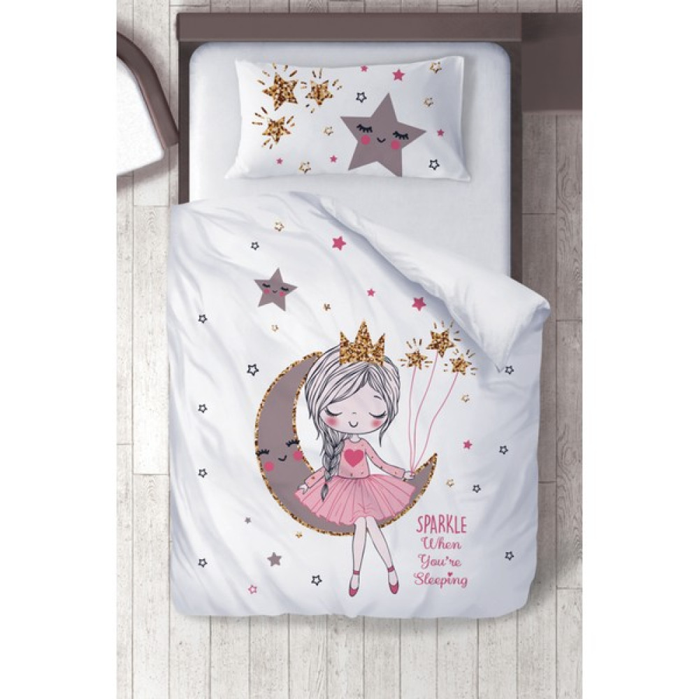 Titanbaby Pamuklu Mikro Saten Ay Üstünde Oturan Kız Çocuk Odası Çocuk Nevresim Takımı - 160 x 220 cm - Renkli Nevresim Takımı Fiyatı