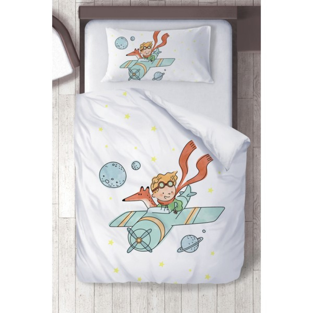 Titanbaby Pamuklu Mikro Saten Beyaz Uçaklı Prens Çocuk Odası Çocuk Nevresim Takımı - 160 x 220 cm - Renkli Nevresim Takımı Fiyatı