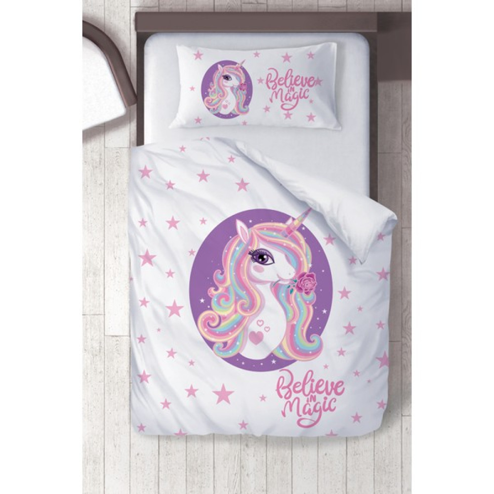 Titanbaby Pamuklu Mikro Saten Beyaz Unicorn Çocuk Odası Çocuk Nevresim Takımı - 160 x 220 cm - Renkli Nevresim Takımı Fiyatı