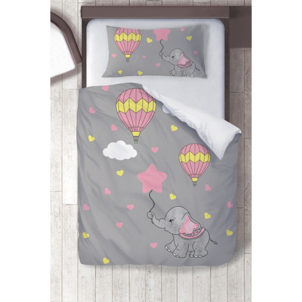Titanbaby Pamuklu Mikro Saten Gri Balonlu Fil Çocuk Odası Çocuk Nevresim Takımı - 160 x 220 cm - Renkli Nevresim Takımı Fiyatı