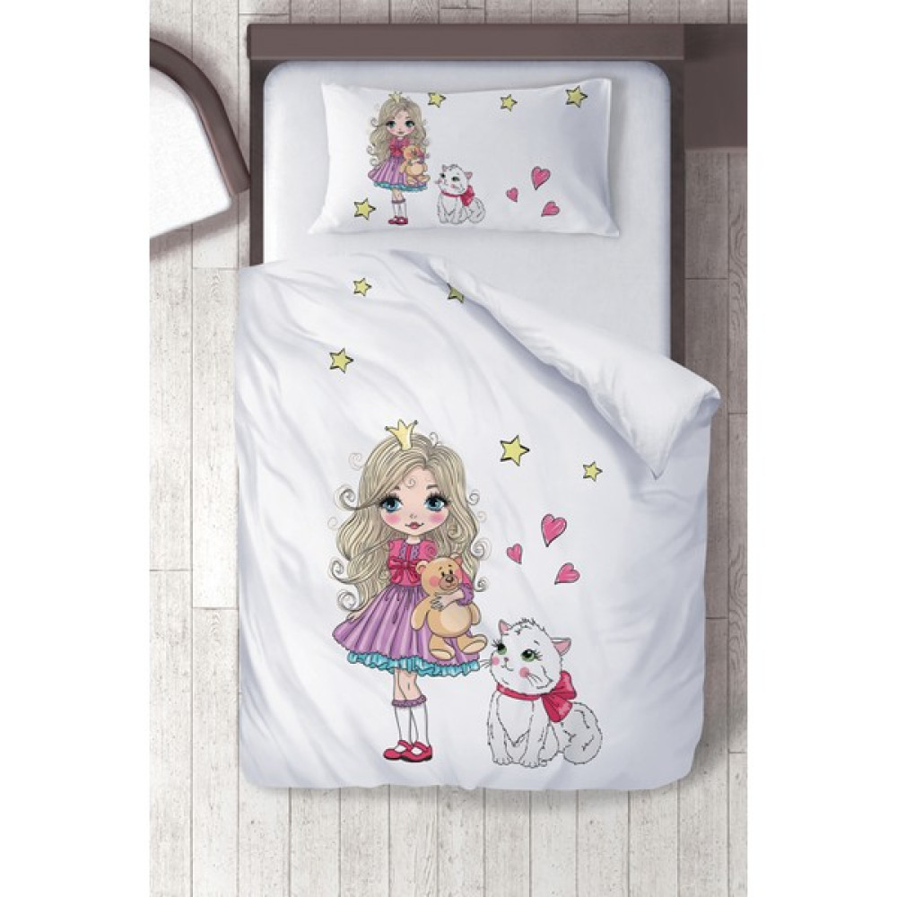Titanbaby Pamuklu Mikro Saten Kedicikli Prenses Çocuk Odası Çocuk Nevresim Takımı Model NO:154 - 160 x 220 cm - Renkli Nevresim Takımı Fiyatı