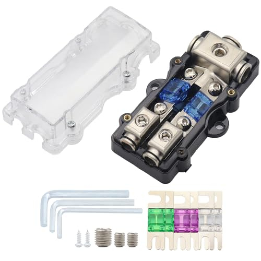 TIYANG 2 Way ANL Amp Fuse Block Car Audio Subwoofer Amplifier 4Gauge in 8 Gauge Out Fuse Distribution Blocks ANL Holder with 30A 60A 80A 100A Mini ANL Fuses
