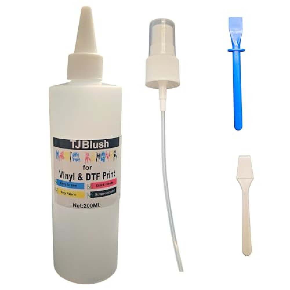 TJ Blush Vinyl and DTF Print Remover, 200ml with Spray Nozzle and Scrapers