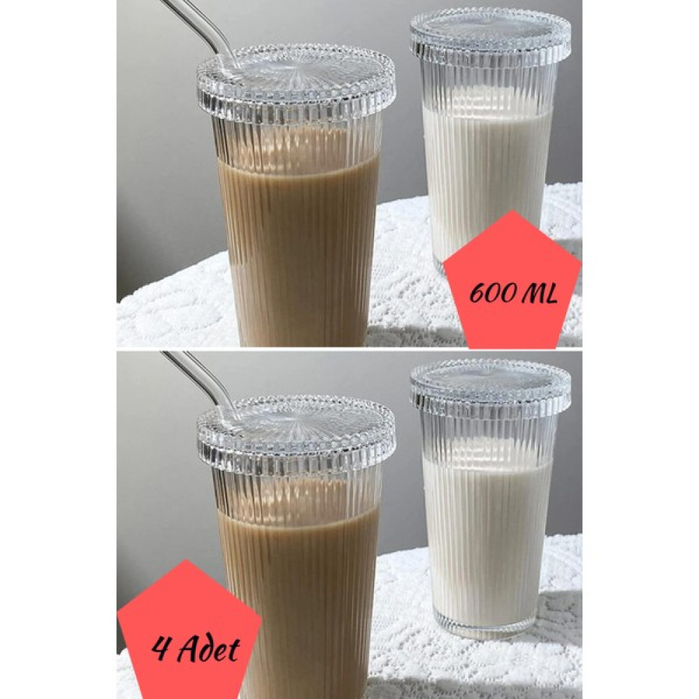 Tmogg Mimoza 4 Adet 600 ml Mika Elysia Kapaklı Pipetli Bardak Soğuk Kahve Meşrubat Bardağı Fincan / Bardak / Kahve Takımı Fiyatı