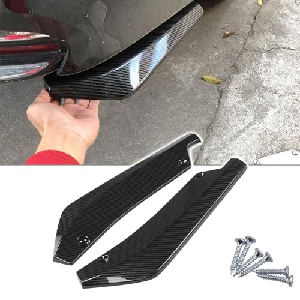 TOBENBONE 2 PCS Rear Bumper Canard Diffuser, Anti-Collision Front Bumper Lip Protector Kit, Universal Car Body Decoration Strip for Lip Splitter Valence Spoiler Side Fender Skirt Lip (Carbon Fiber)