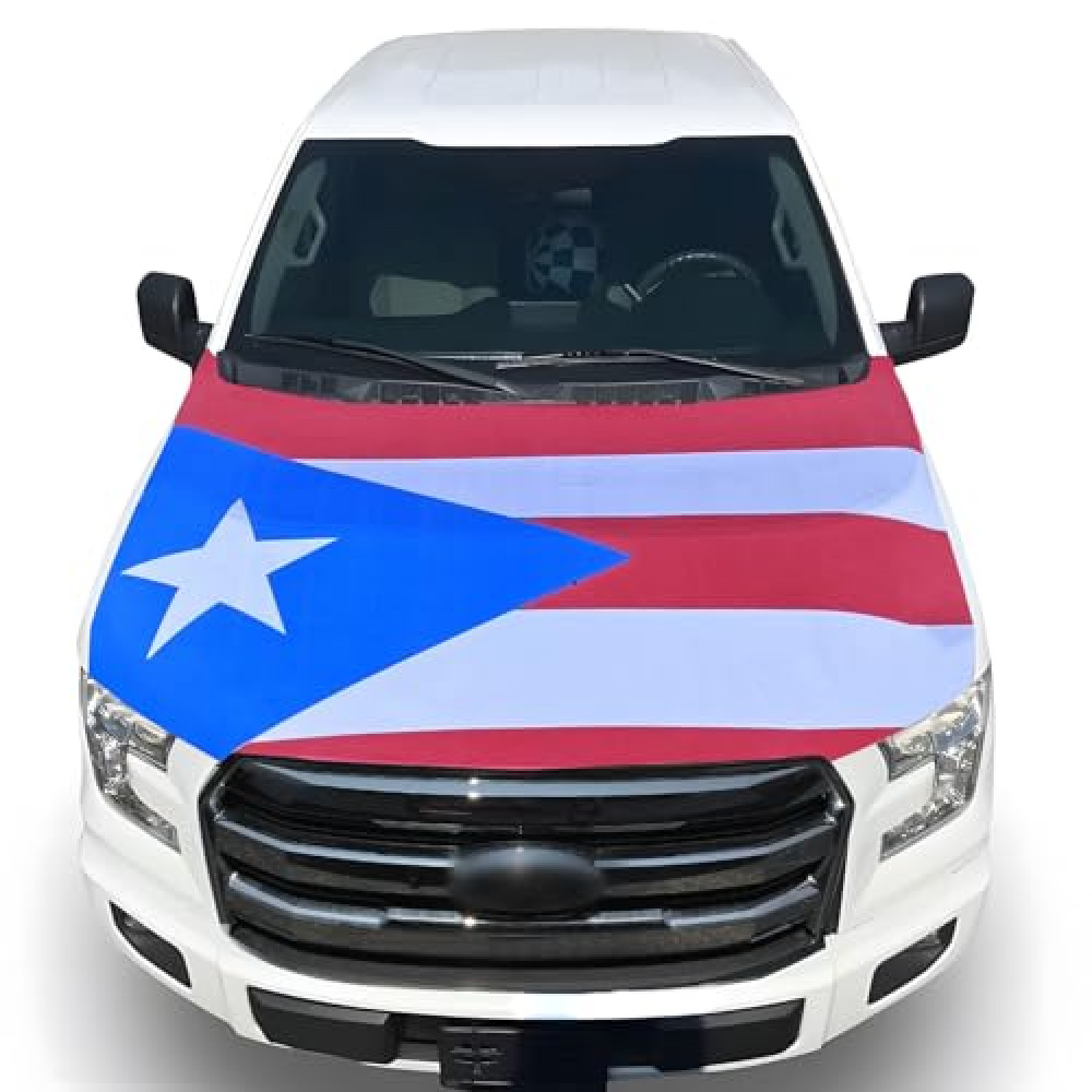 Tobetahy Puerto Rico Car Hood Cover - 59x51 in Car Hood Cover Puerto Rico Flag for Car Decor, Patriotic Car Puerto Rico Flag Car Bonnet Banner with 2 Pack Adjustable Triangular Fasteners
