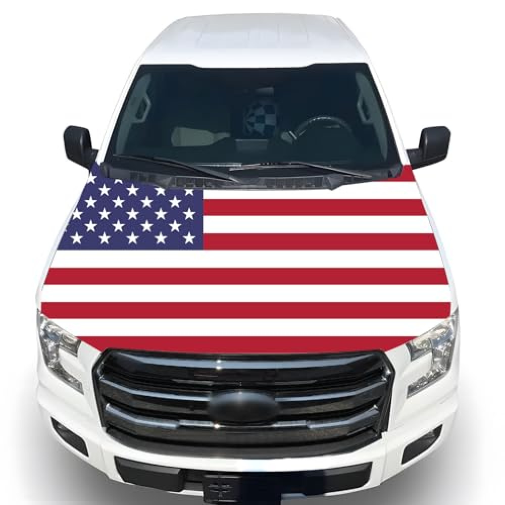 Tobethay American Hood Flag Cover - 59x51 in Car Hood Cover American Flag for Car Decor, Patriotic Car American Flag with 2 Pack Adjustable Triangular Fasteners