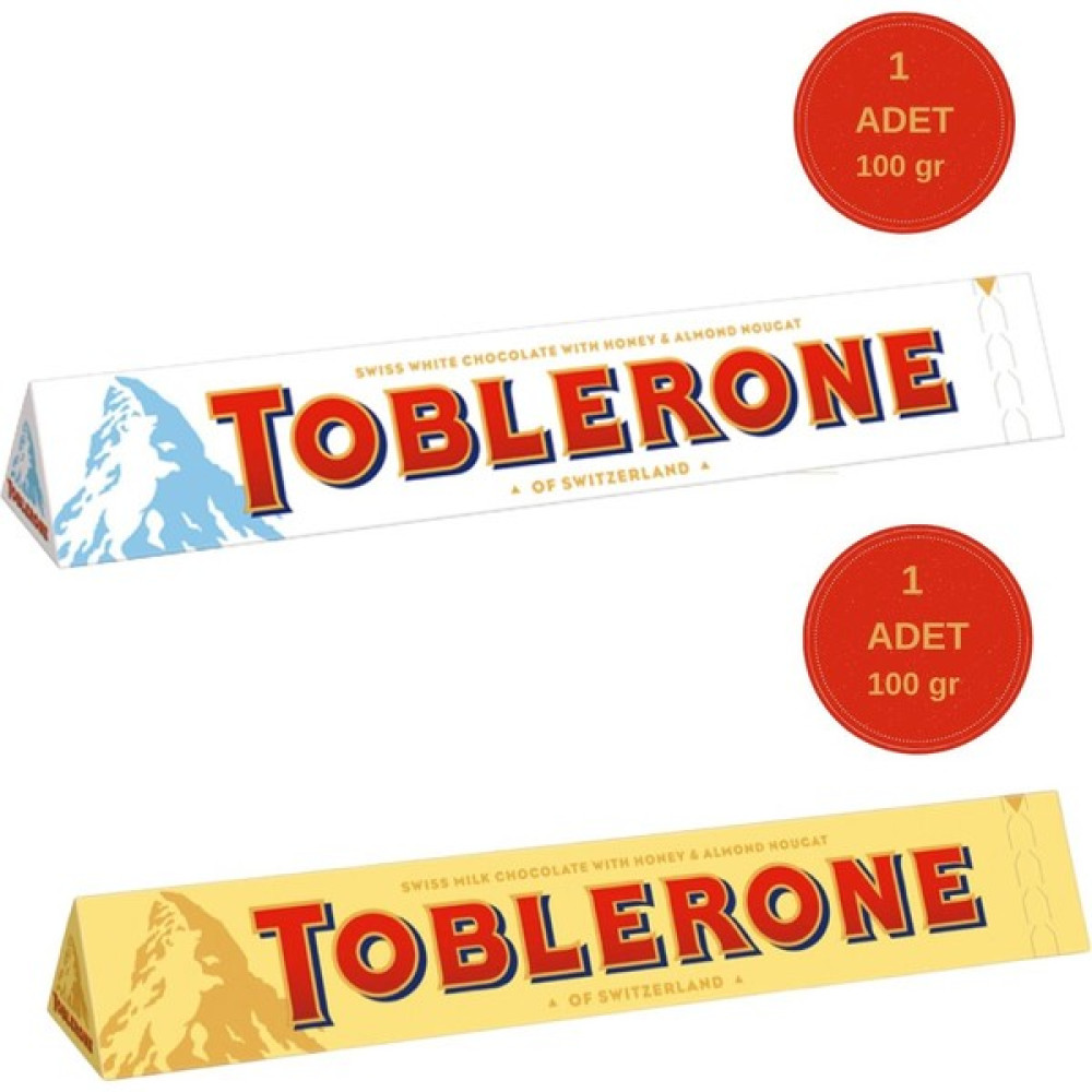 Toblerone White Beyaz Çikolata 100 gr & Toblerone Sütlü Çikolata 100 gr - 2 Adet Çikolata ve Gofret Fiyatı