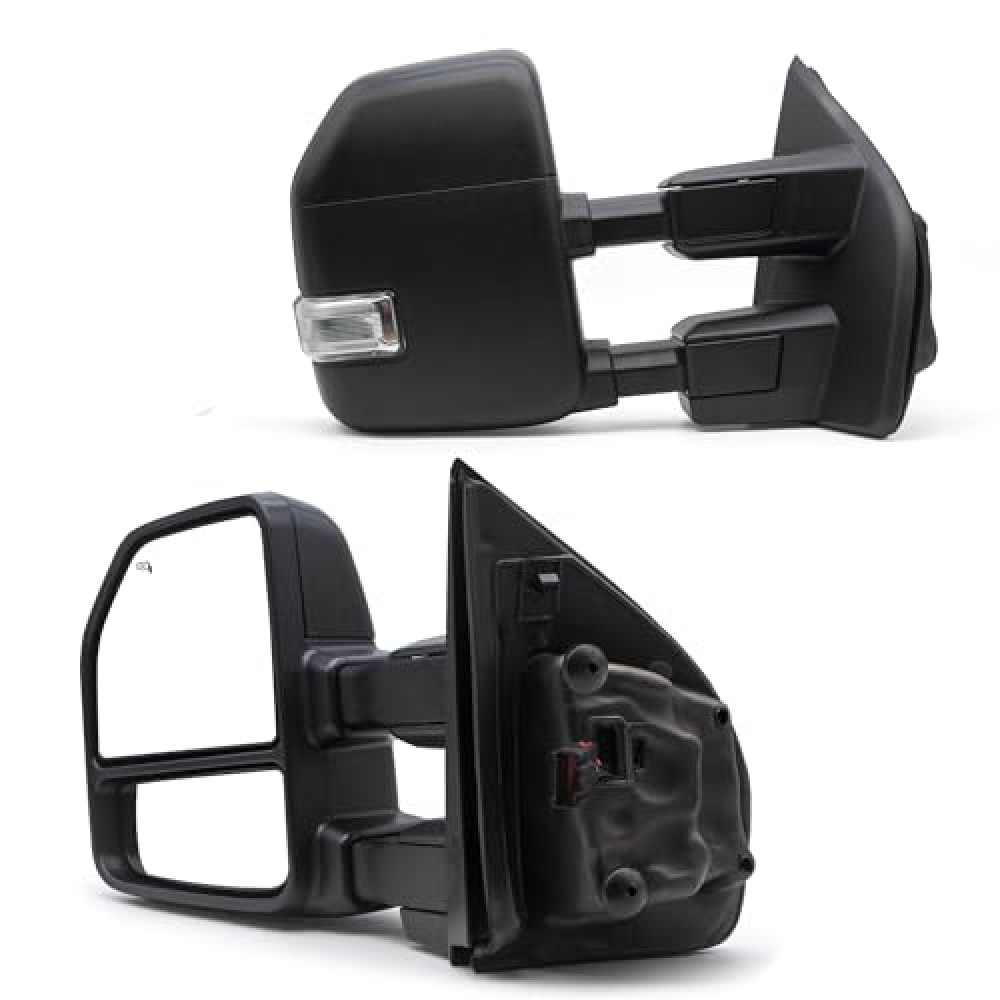 TOEMIRR Towing Mirrors fit for Ford F250 F350 F450 F550 Super Duty 2017 2018 2019 2020 Heated Power Temperature Sensor Turn Signal Auxiliary Light Manual Telescopic Black Tow Mirrors Rearview Mirrors