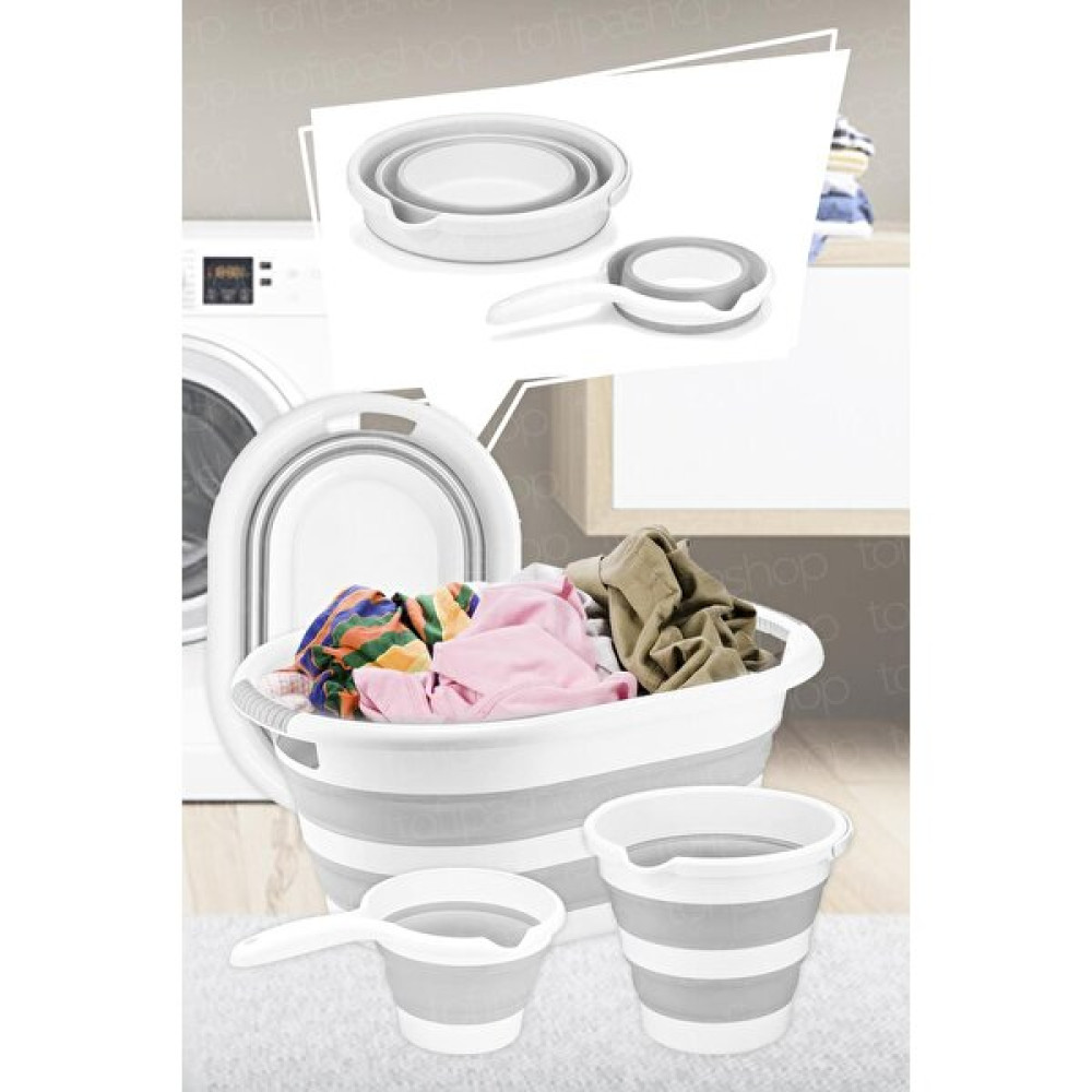 Tofipa Shop 3'lü Set 38 Lt Katlanır Çamaşır Sepeti - Katlanabilir Akordiyon Su Kovası - Katlanır Koçero Maşrapa Sepet Fiyatı