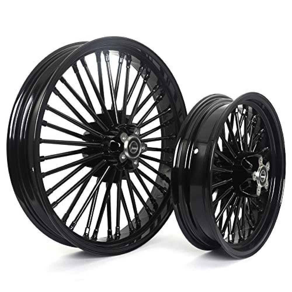 TOFR 21inch 16inch Black Front Rear Wheels Rims 36 Fat King Spokes Tubeless For Harley Softail FXST Standard FXSTC Custom,Night Train,FXSTS Springer,FLSTF Fat Boy,FLSTC Heritage,Deluxe,Deuce,Slim
