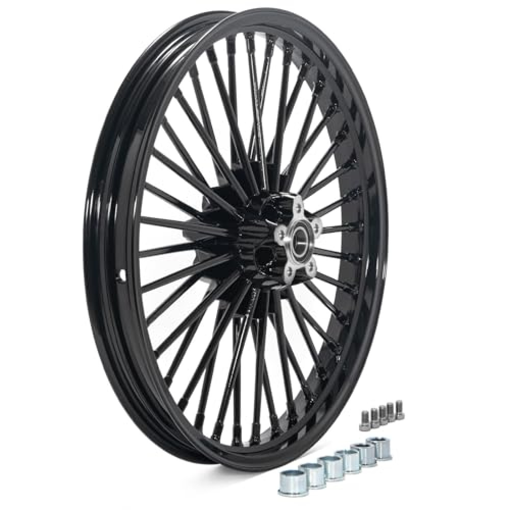 TOFR 21x2.15 Front Rim Wheel 36 Fat Spokes Tubeless For Harley Heritage Softail, Deluxe, Springer Classic, Fat Boy, Deuce, Softail Standard, Custom, Night Train Gloss Black