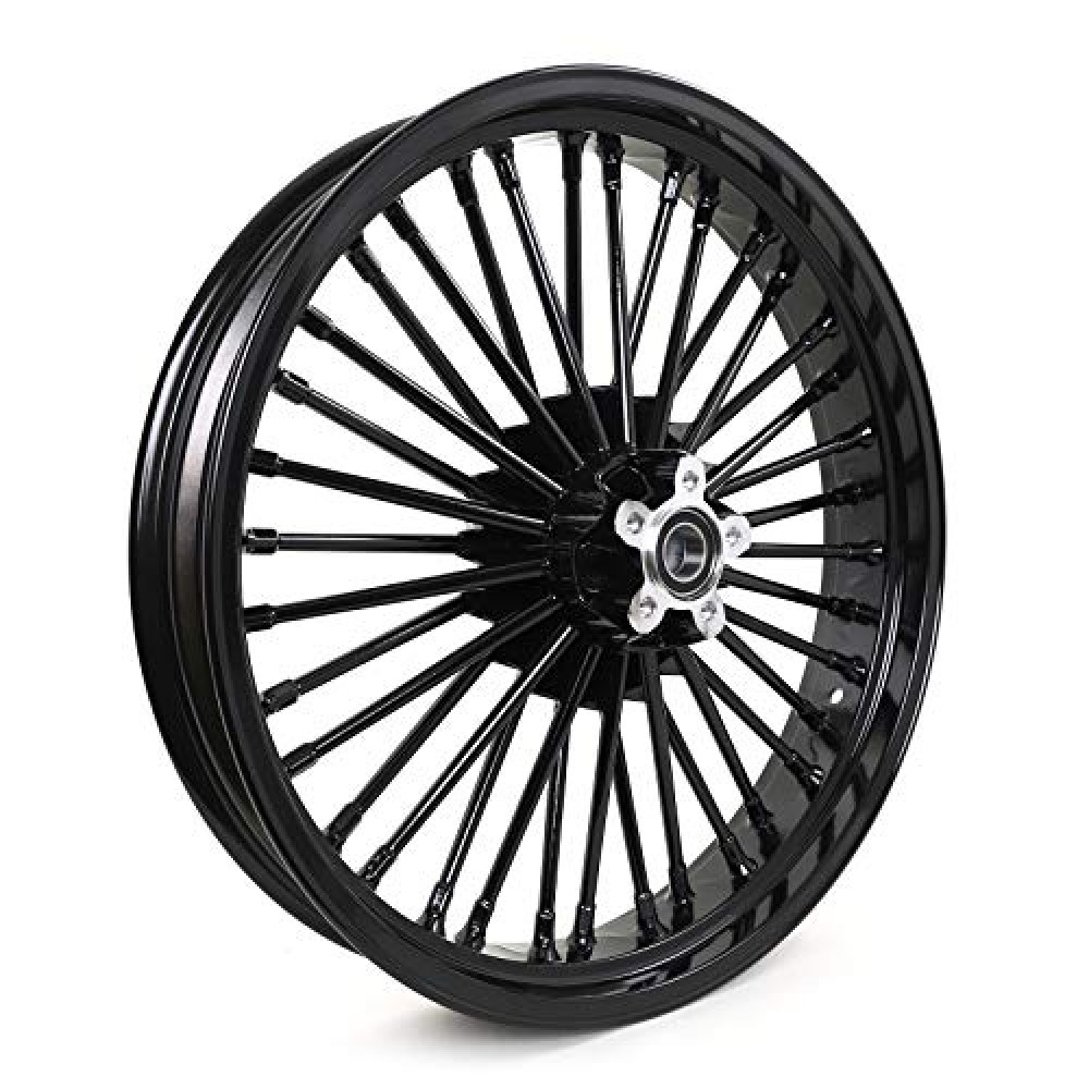 TOFR 21x3.5 Gloss Black Front Wheel Rim 36 Fat King Spokes Tubeless For Harley Softail Standard, Custom, Night Train, Springer 2000-2010 Fat Boy 2000-2017 Heritage 2000-2022 Deluxe 2004-2019