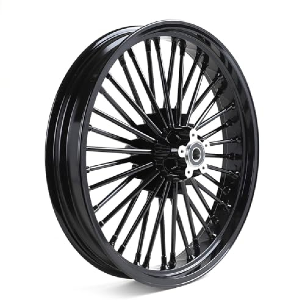 TOFR 21x3.5 Gloss Black Front Wheel Rim Fat King Spokes Tubeless For Harley Touring FLHR FLHRS FLHRC FLHRXS Road King FLHX Street Glide FLTR Road Glide FLHT FLHTC Electra Glide 2009-2023 ABS Non-ABS