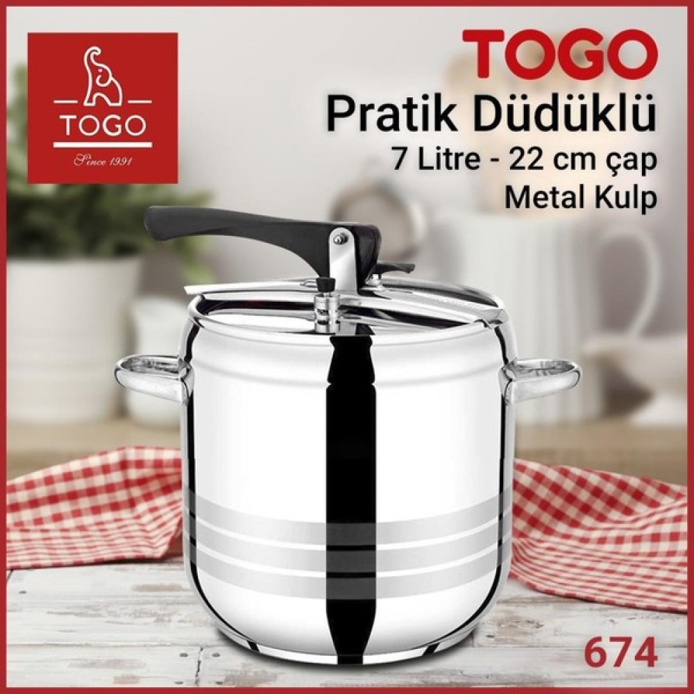 Togo Pratik Düdüklü Tencere 7 Lt Çap 22 cm - 7 L - Gümüş Düdüklü Tencereler Fiyatı