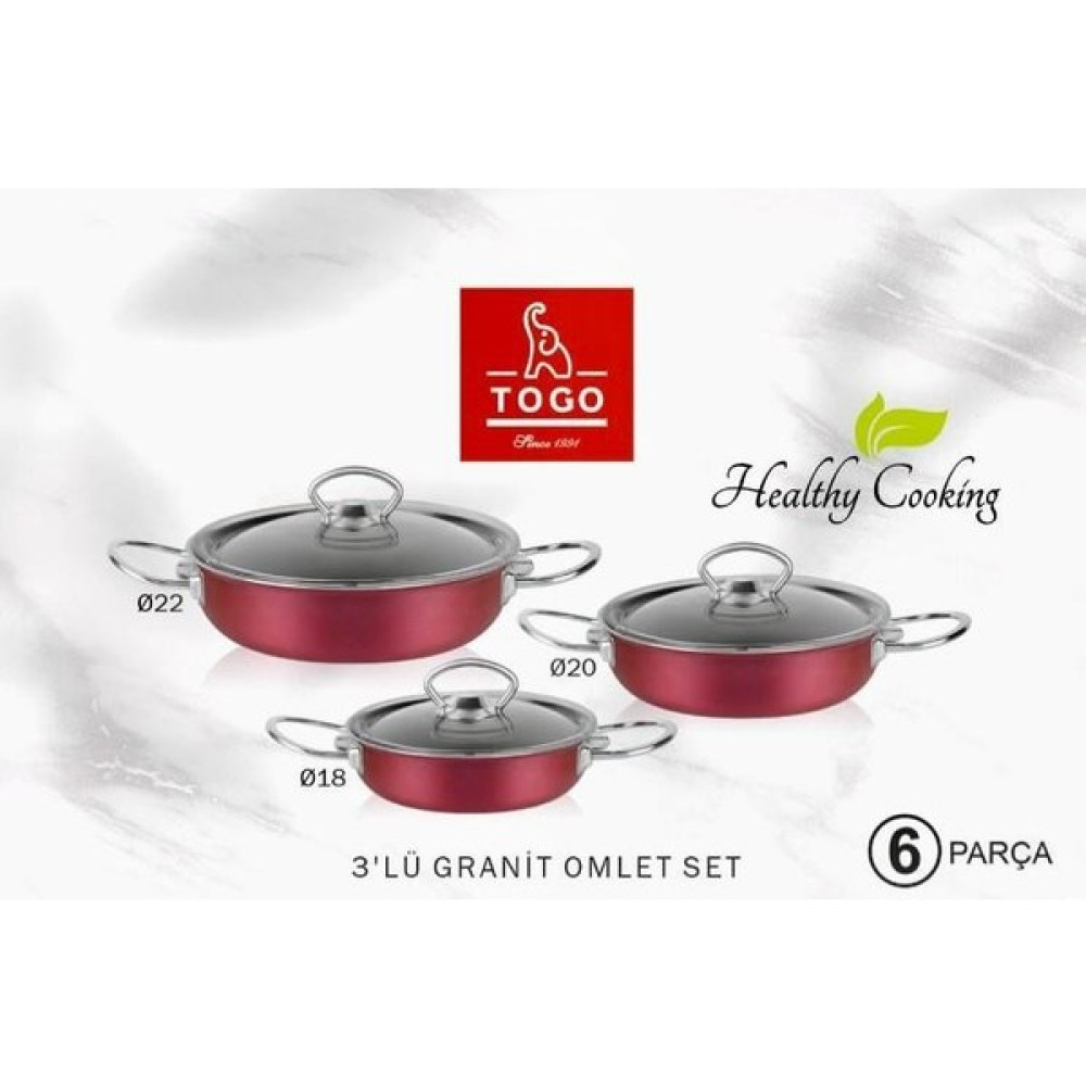 Togo Togo-Ay 6 Parça Omleti (18-20-22 Cm) TOGO-567 - Kırmızı - 20 cm Tencere / Tava Setleri Fiyatı
