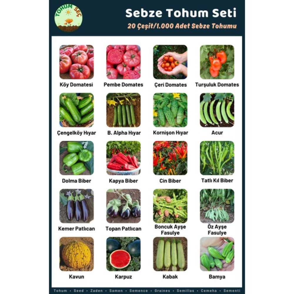 Tohum Seç Sebze Tohum Seti, 20 Çeşit, 1.000+ Adet Sebze Tohum Seti, Avantajlı Tohum Seti - 1 Adet Tohum Fiyatı