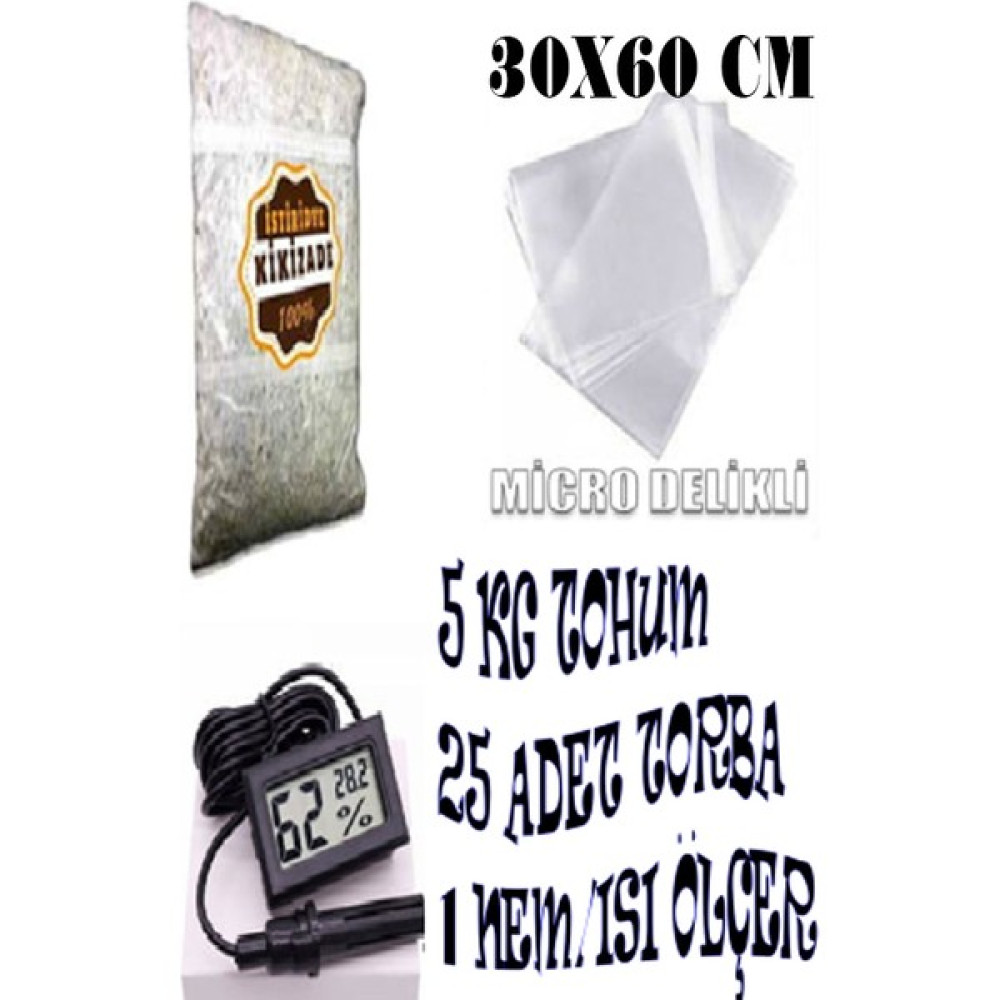 Tohumcu Kikizade İstiridye Mantarı Başlangıç Seti ( 1 kg Tohum ve Nem Ölçer + 10 Adet Micro Delikli Torba) - 1 Adet Tohum Fiyatı