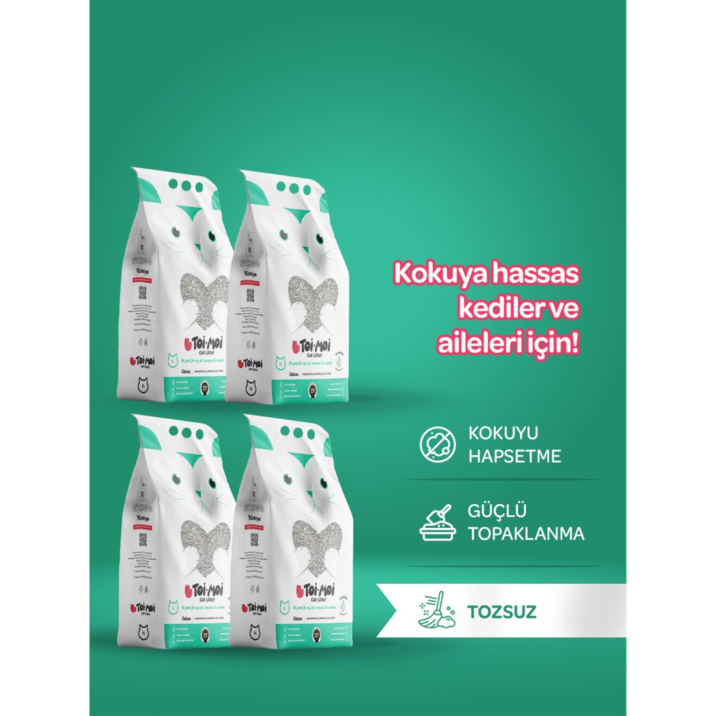 Toi Moi Kedi Kumu 4'lü Avantaj Paketi 20 Kg Kokuya Hassas Topaklanan Tozsuz Kullanım Evcil Hayvan Ürünleri Fiyatı