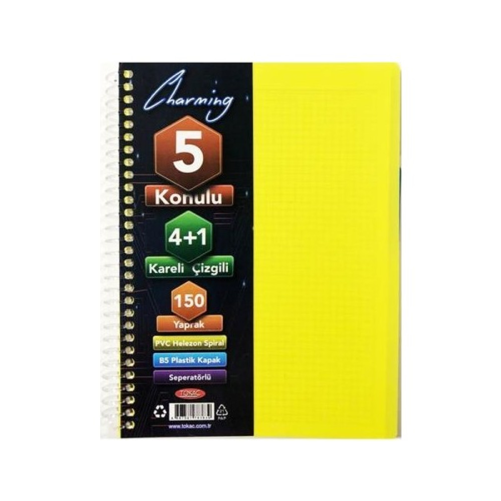 Tokaç 4 Kareli + 1 Çizgili Ayraçlı Defter B5 150 Yaprak Spiralli Defter Fiyatı