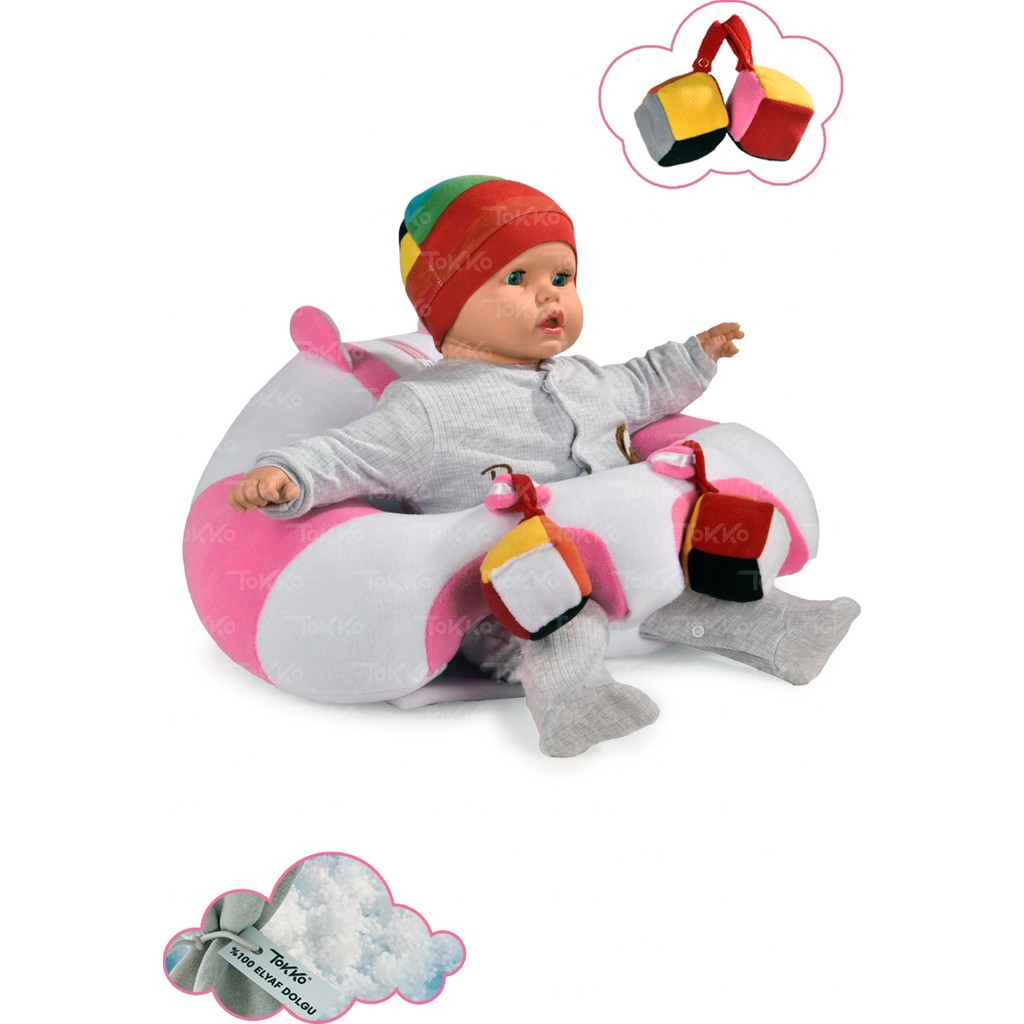 TOKKO Oyuncaklı Bebek Oturma Destek Minderi - Devrilmez Bebek Koltuğu - Büyük Bebek Oturağı Beyaz Pembe Anne Bebek Oyuncak Fiyatı