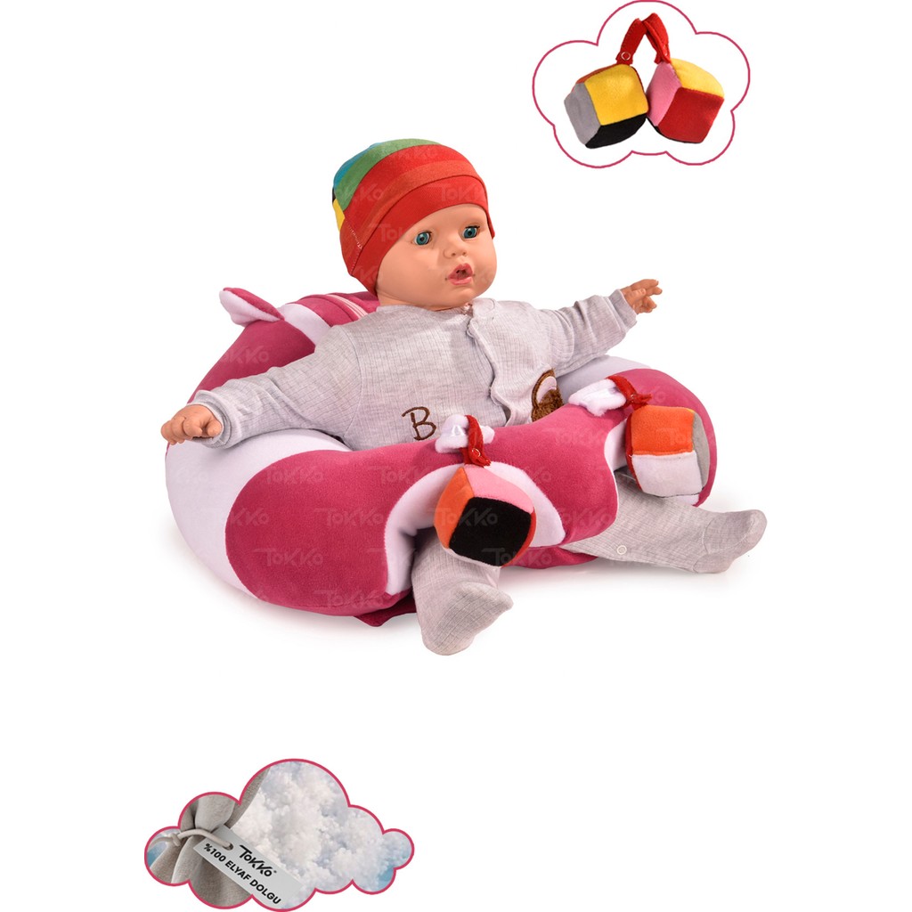 TOKKO Oyuncaklı Bebek Oturma Destek Minderi - Devrilmez Bebek Koltuğu - Büyük Bebek Oturağı Fuşya Beyaz Anne Bebek Oyuncak Fiyatı