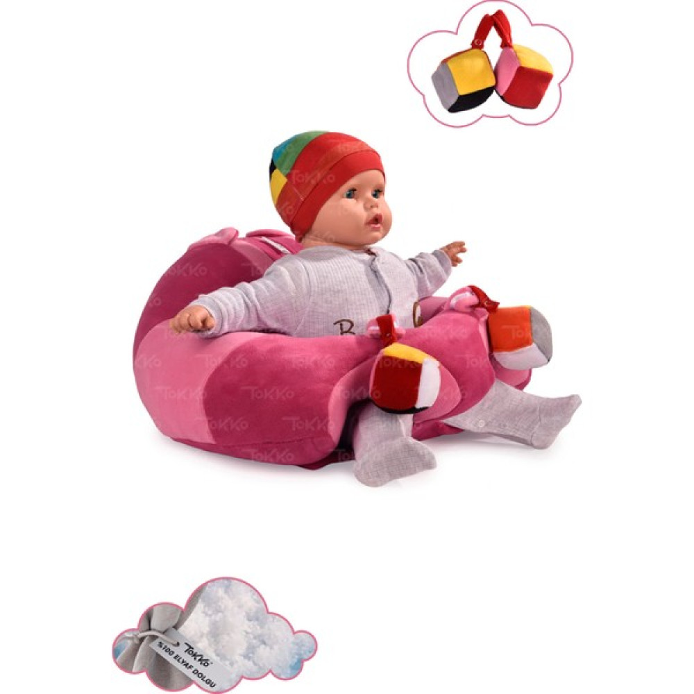 TOKKO Oyuncaklı Bebek Oturma Destek Minderi - Devrilmez Bebek Koltuğu - Büyük Bebek Oturağı Fuşya Pembe Bebek Güvenlik Fiyatı