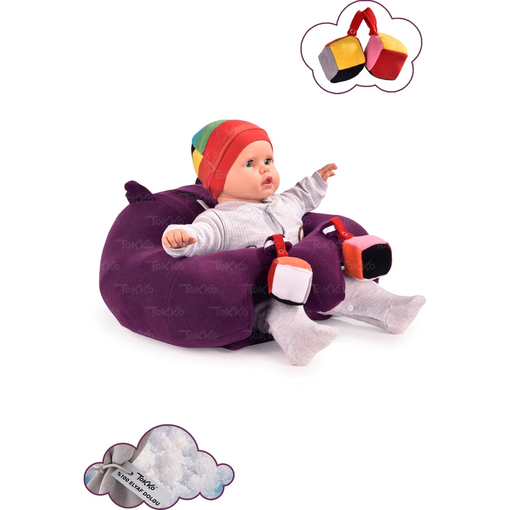 TOKKO Oyuncaklı Bebek Oturma Destek Minderi - Devrilmez Bebek Koltuğu - Büyük Bebek Oturağı Mor Anne Bebek Oyuncak Fiyatı