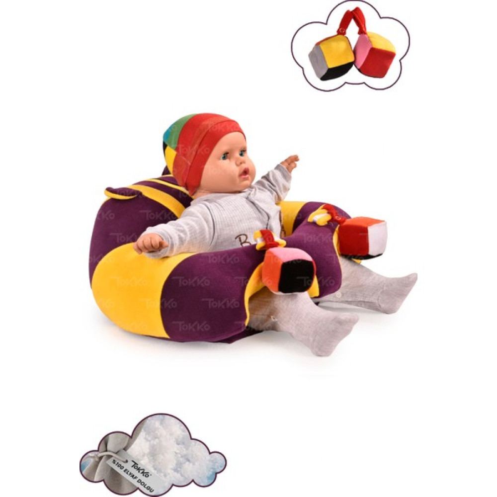 TOKKO Oyuncaklı Bebek Oturma Destek Minderi - Devrilmez Bebek Koltuğu - Büyük Bebek Oturağı Mor Sarı Bebek Güvenlik Fiyatı