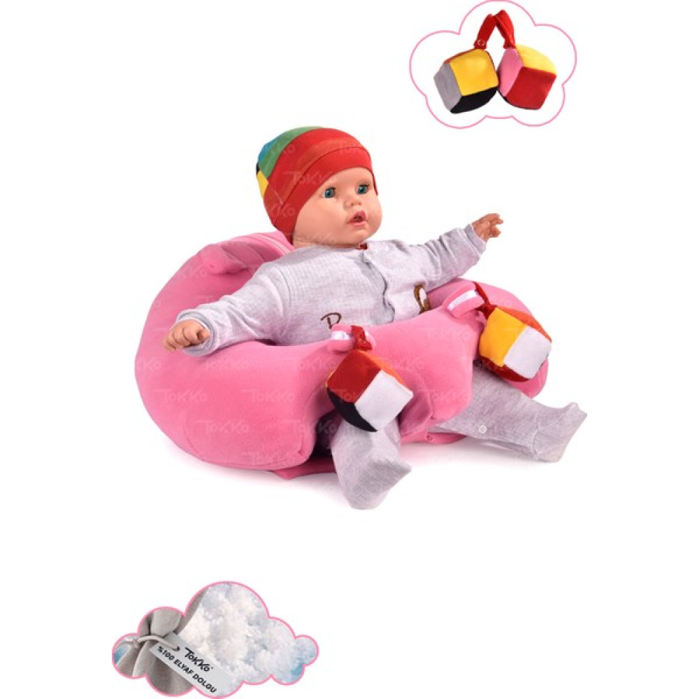 TOKKO Oyuncaklı Bebek Oturma Destek Minderi - Devrilmez Bebek Koltuğu - Büyük Bebek Oturağı Pembe Bebek Güvenlik Fiyatı