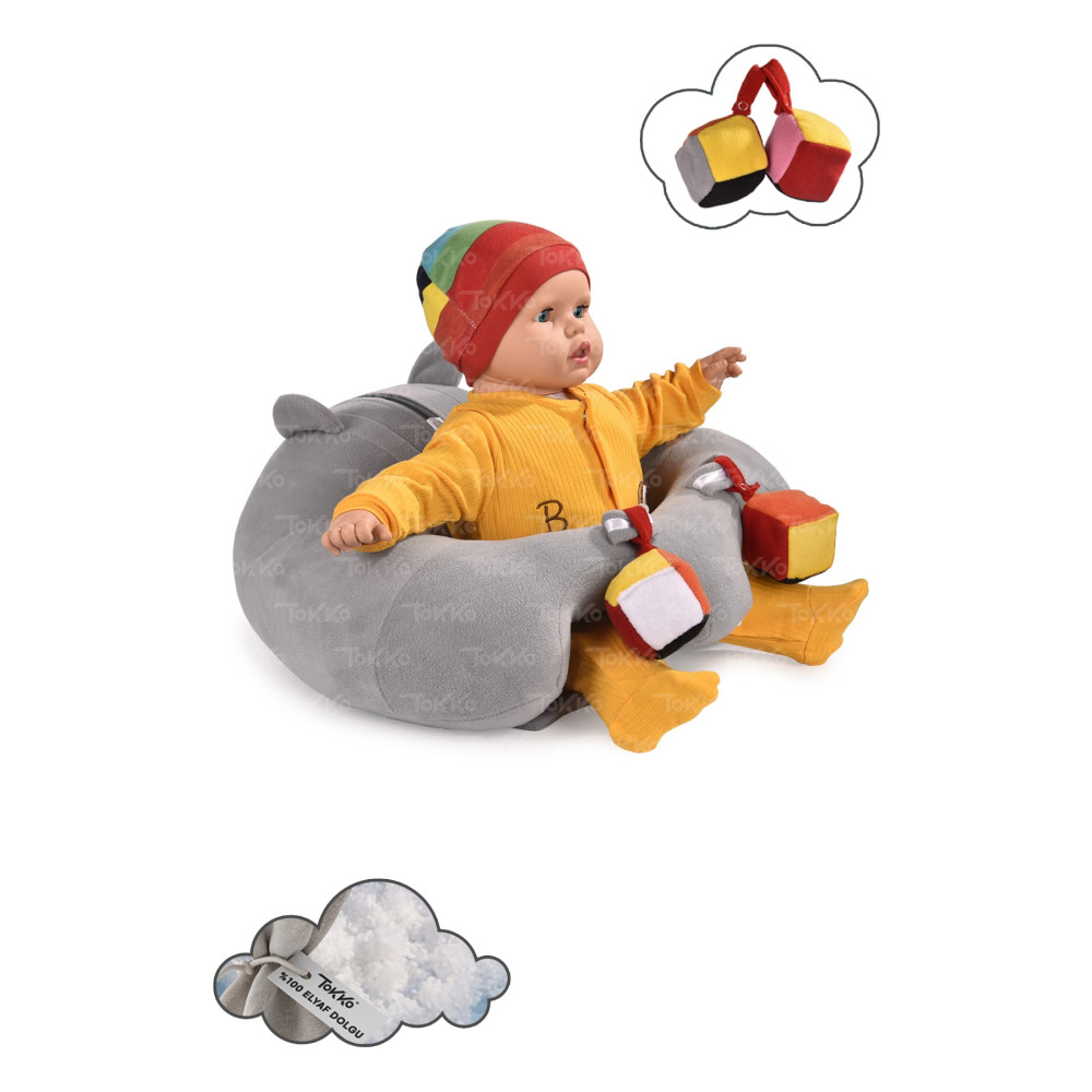 TOKKO Oyuncaklı Bebek Oturma Destek Minderi - Devrilmez Bebek Koltuğu - Elyaflı Büyük Bebek Oturağı Gri Bebek Koruyucu Tekstil Fiyatı