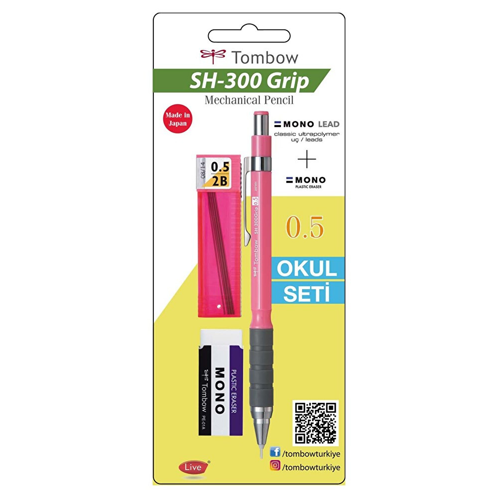 Tombow SH-300 Grip 0.5 Uçlu Kalem + Kalem uçu + Silgi Okul Seti Pembe Mekanik Kurşun (Versatil) Kalem Fiyatı