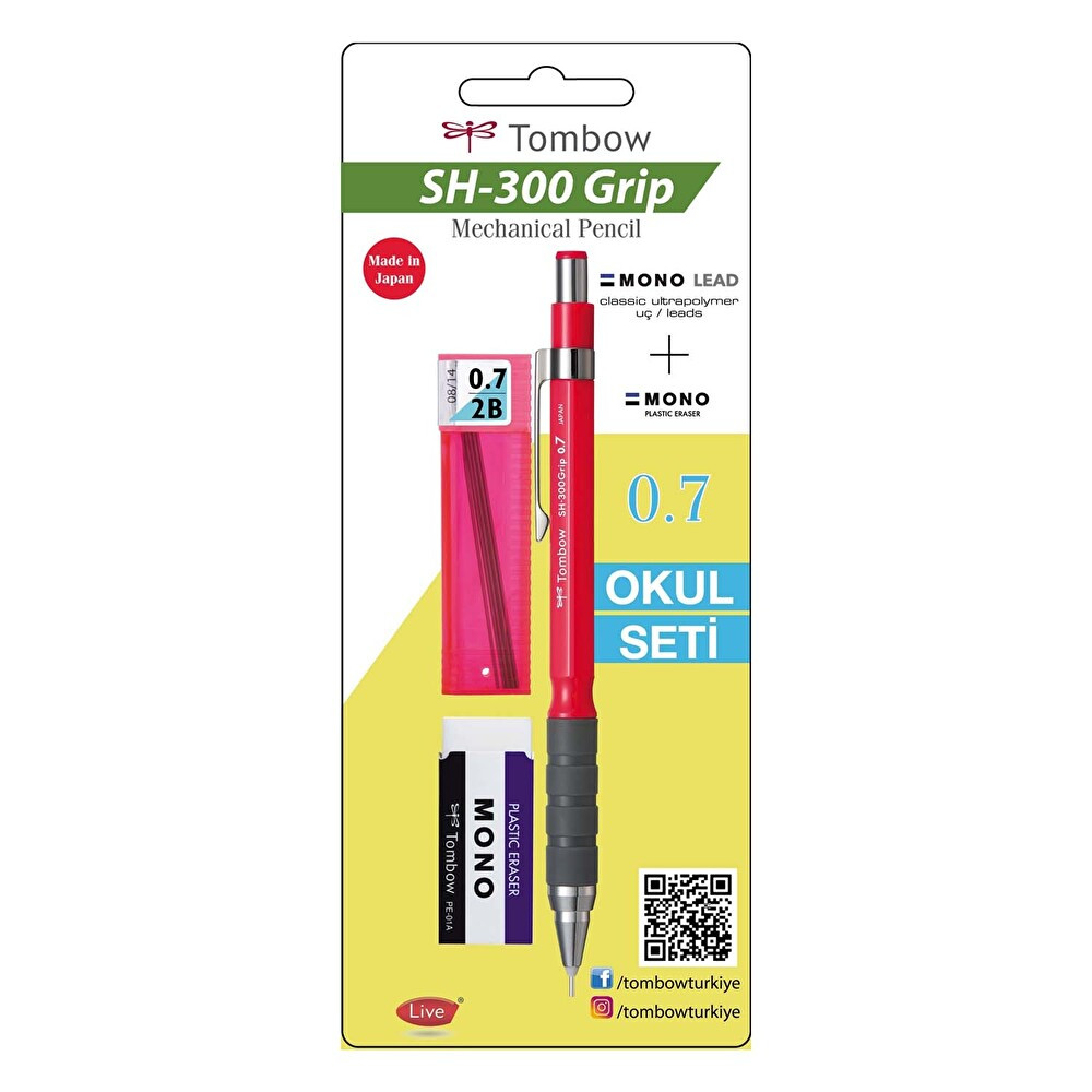 Tombow SH-300 Grip 0.7 Uçlu Kalem + Kalem uçu + Silgi Okul Seti Koyu Pembe Mekanik Kurşun (Versatil) Kalem Fiyatı