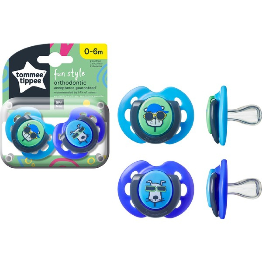 Tommee Tippee Fun Style 2'li Ortodontik Silikon Emzik 0-6 Ay Mavi Şeffaf - 0 - 6 Ay Emzik Fiyatı
