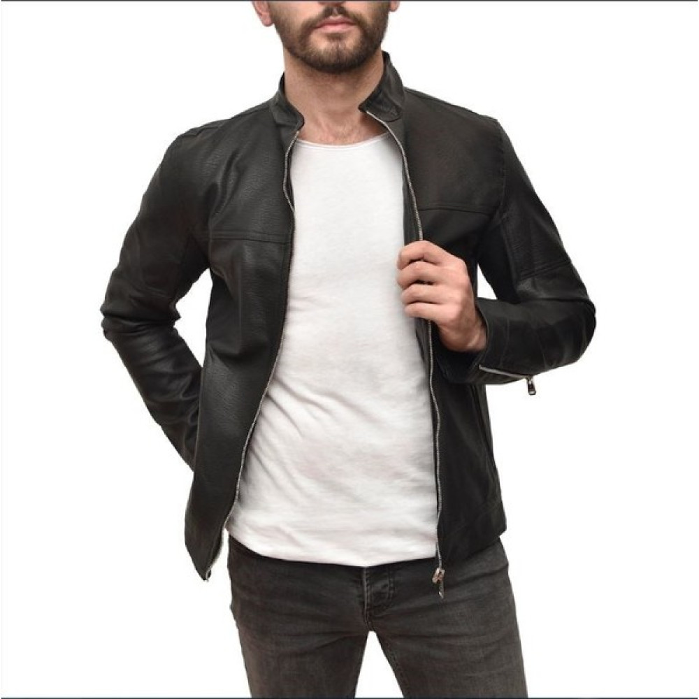 Tomms Erkek Siyah Deri Ceket Içi Sıcak Kürklü Düz Deri Model Slim Fit Dar Kesim DRİMNT2021 Erkek Mont Fiyatı