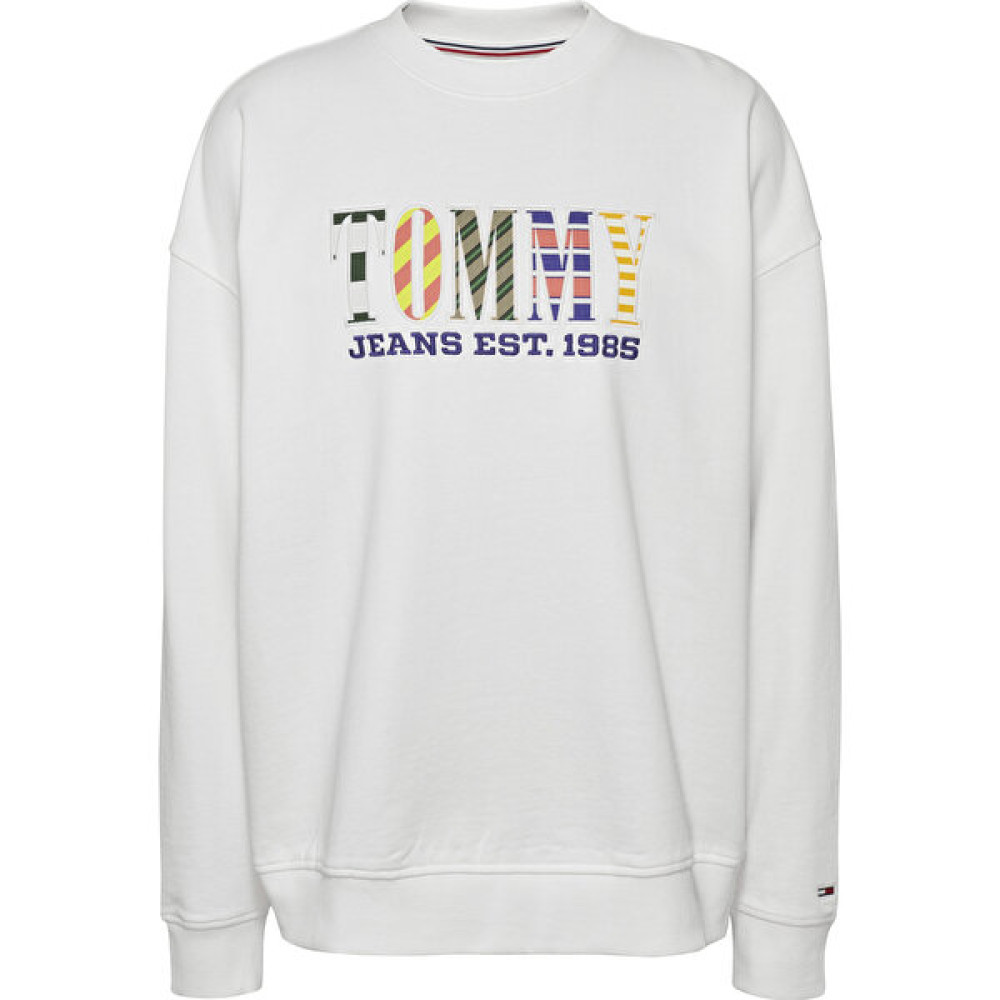 Tommy Jeans Bisiklet Yaka Baskılı Beyaz Kadın Sweatshırt DW0DW16246 Bayan Sweatshirt Fiyatı