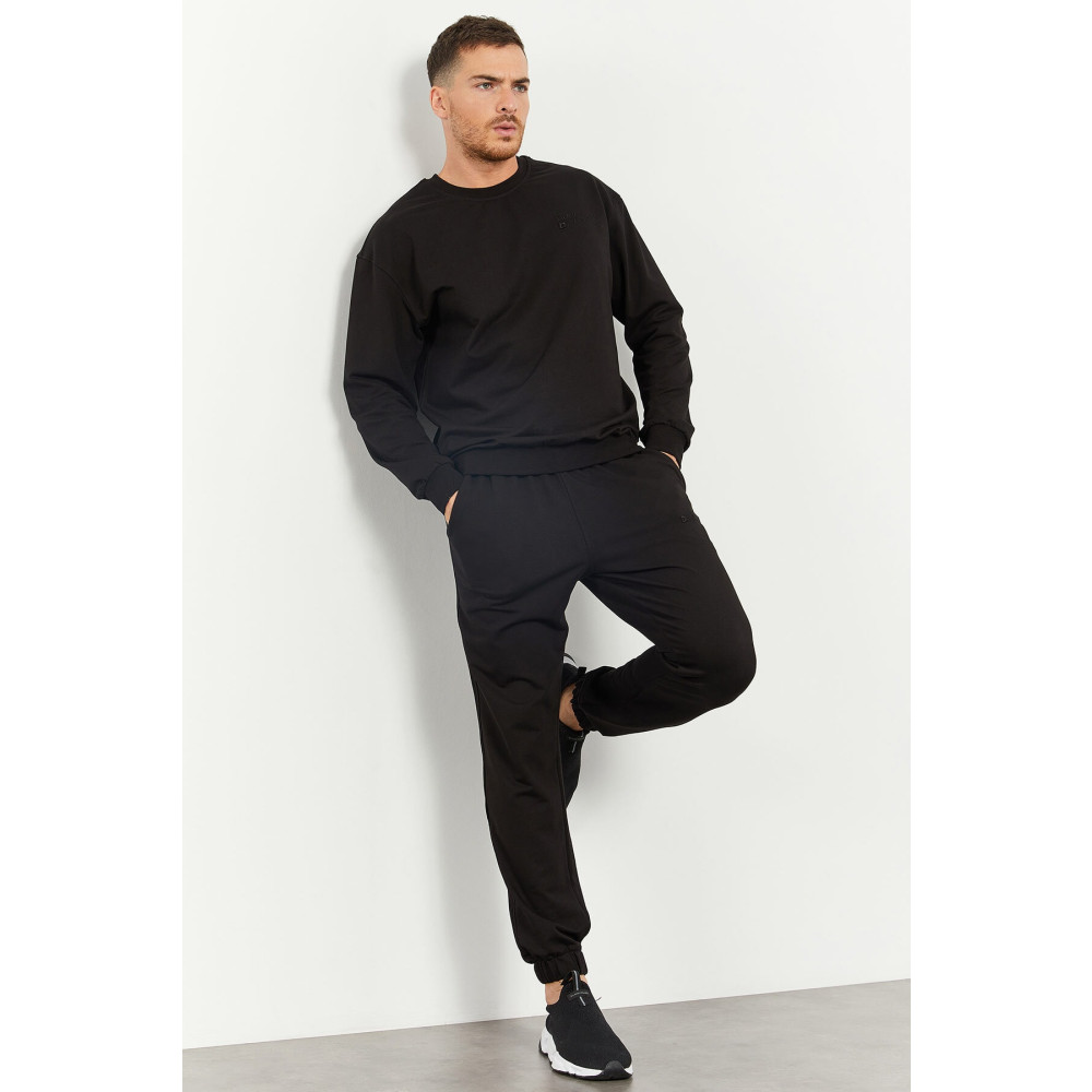 TOMMY LIFE Siyah Erkek Casual O Yaka Oversize Lastik Paça Eşofman Takımı - 85120 M Beden Kadın Eşofman Fiyatı