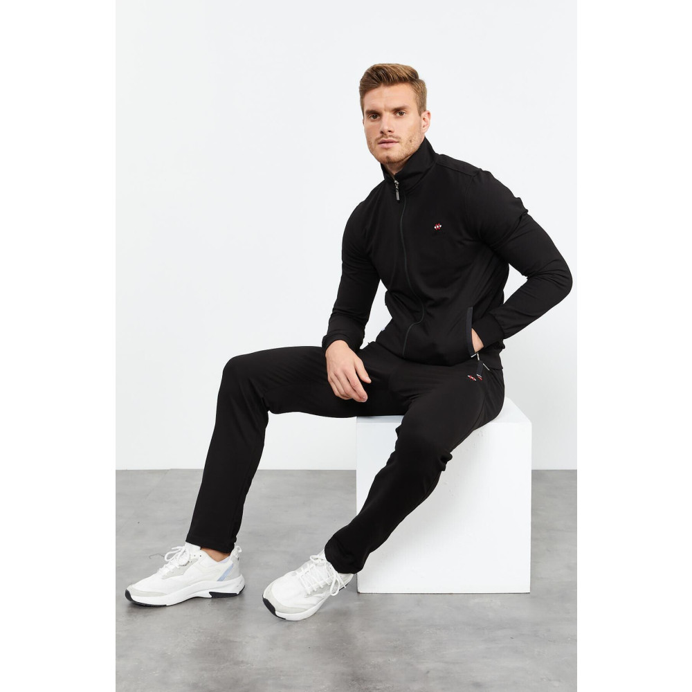 TOMMY LIFE Siyah Erkek Dik Yaka Fermuarlı Slim Fit Klasik Paça Eşofman Takımı-85072 XL Beden Kadın Eşofman Fiyatı
