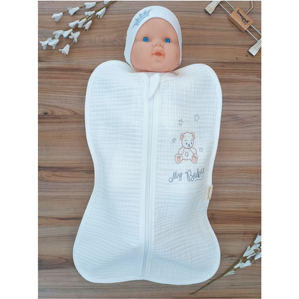 Tomuycuk %100 Pamuklu Müslin Kız /Erkek Bebek Uyku Tulumu Kundağı Yenidoğan Mevsimlik Nakışlı Hediyelik 60xcm Giyim & İç Giyim Fiyatı