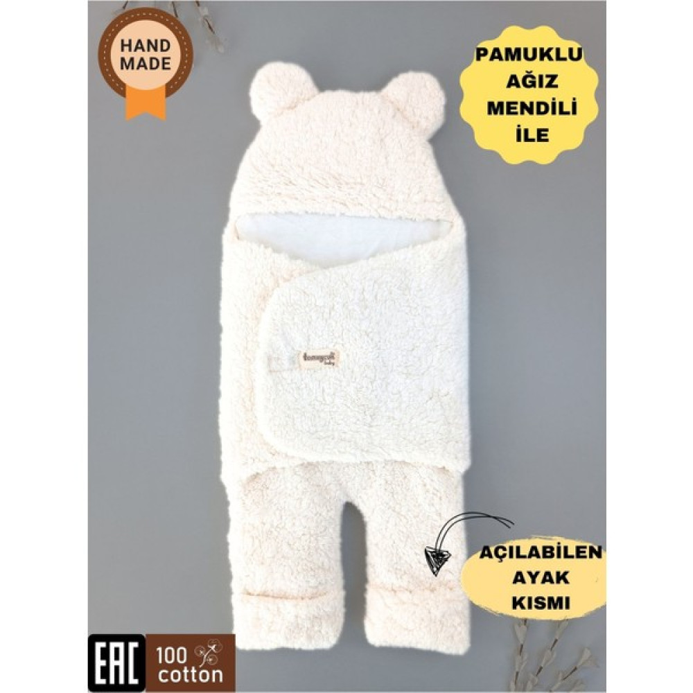 Tomuycuk Bebek Dış Kundak Battaniyesi Welsoft Ekstra Uzun Kışlık Peluş Ayakları Açılabilen Uyku Tulumu 0-12AY Bebek Kundağı Fiyatı
