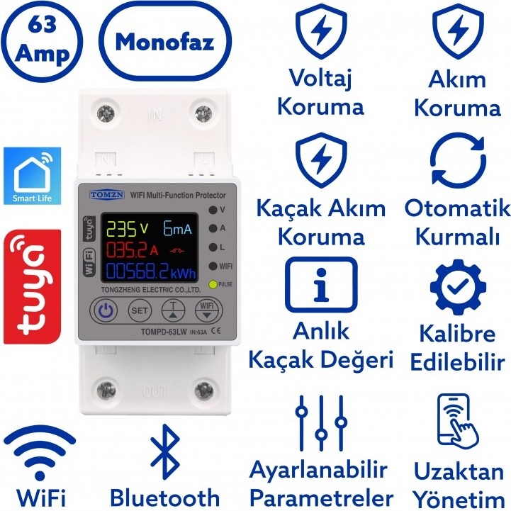 Tomzn Kaçak Akım Koruma Rölesi Ve Yüksek Voltaj Ve Akım Koruyucu Röle 63A Wifi Özellikli Devrim SSD / Solid State Drive Fiyatı