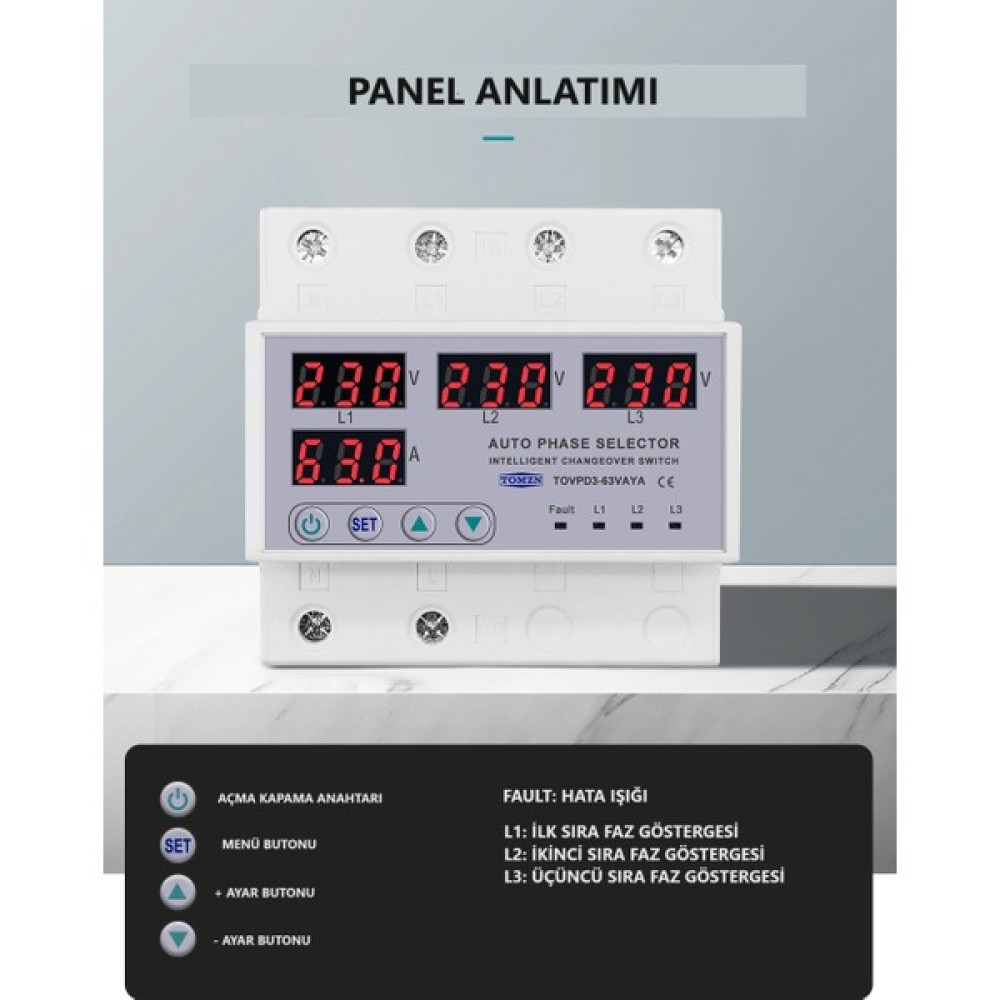 Tomzn Otomatik Faz Seçici ve Yüksek Alçak Voltaj Akım Koruma Rölesi 63A Dahili Kontaktör Yedek Parça - Elektrikli El Aletleri Fiyatı