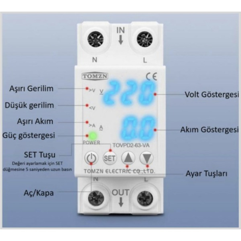 Tomzn Voltaj ve Akım Koruma Rölesi Yüksek Alçak Gerilim Akım Yıldırım Koruyucu 63A Yeni Tasarım Yedek Parça - Elektrikli El Aletleri Fiyatı
