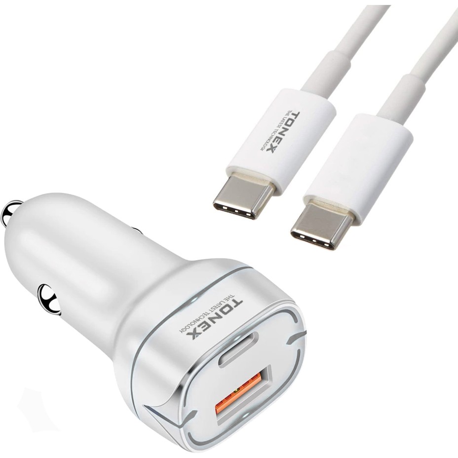 Tonex TA-38W Pd + Usb-A Type-C To Type-C Kablolu Araç Içi Şarj Aleti Set - Beyaz Bilgisayar Çevirici ve Adaptörü Fiyatı