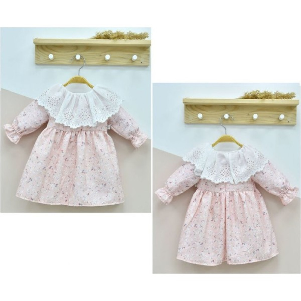 Tongs Baby 3850T Kız Bebek Çiçek Desenli Dantel Yakalı Pembe Elbise Bebek Elbisesi Fiyatı