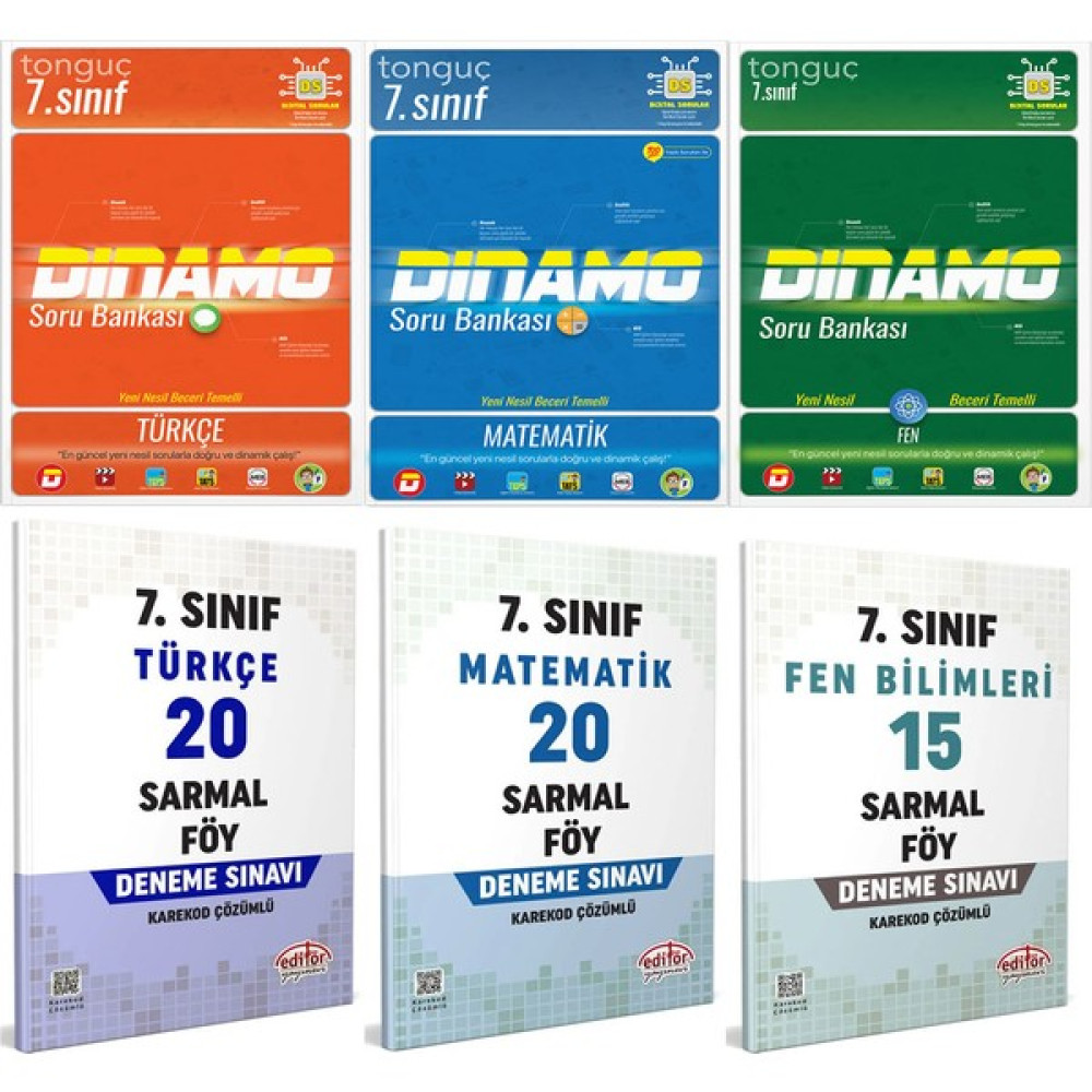 Tonguç Akademi 7. Sınıf Türkçe Matematik Fen Dinamo Soru Bankası - Sarmal Föy Deneme Seti Tüm Dersler Fiyatı