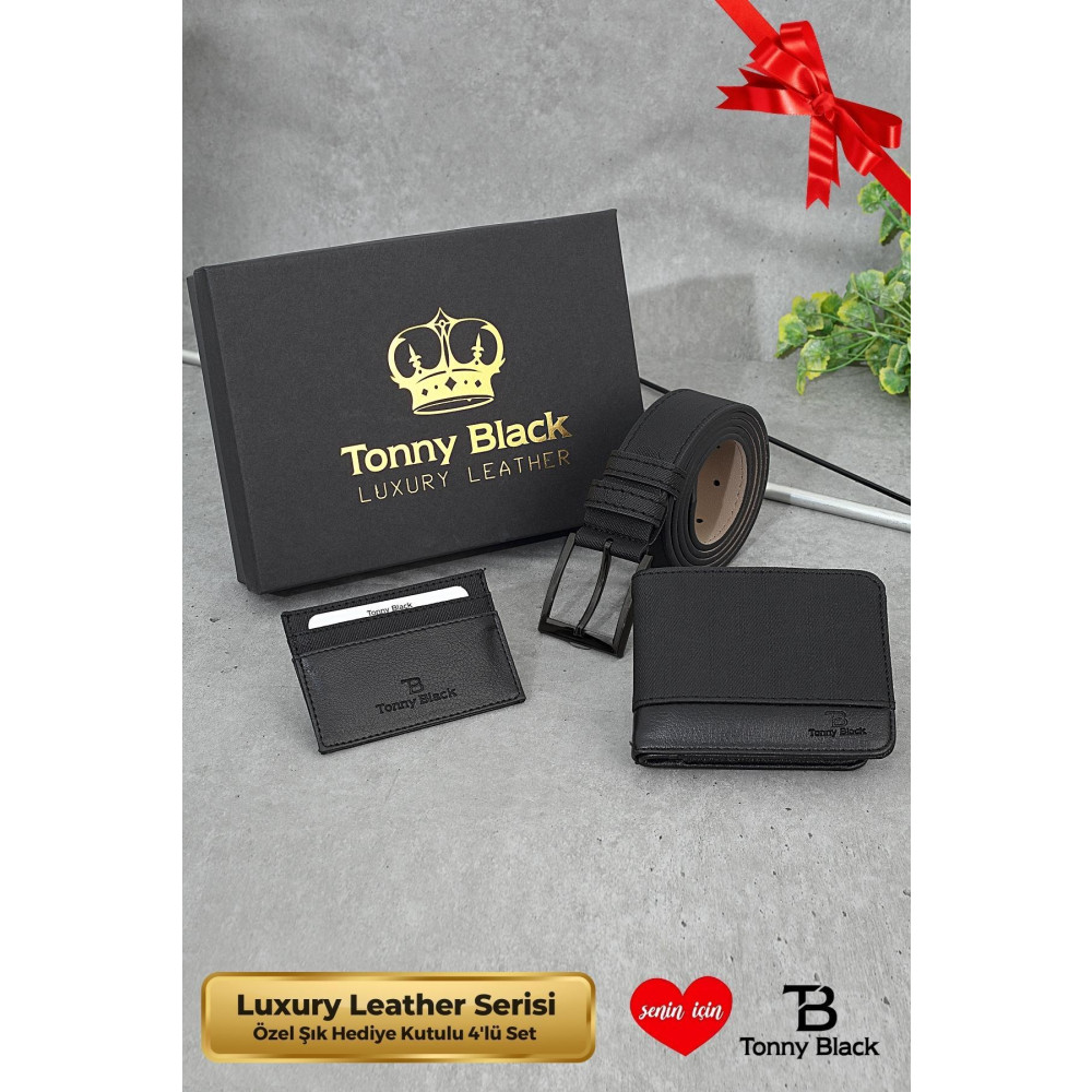 Tonny Black Orijinal Erkek 3lü Özel Hediye Kutulu Luxury Damat Hediyelik Şık Deri Kemer Cüzdan Ve Kartlık Seti 120 CM Beden Bayan Cüzdan Fiyatı